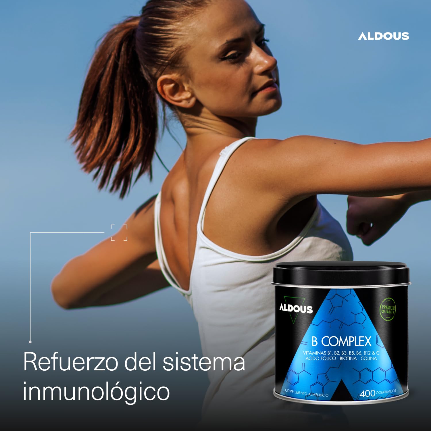 Vitamina B Complex + Vitamina C - 400 Comprimidos - Más de 1 Año - Multivitaminas - Complejo Vitamínico Completo - Vitamina B12, B1, B2, B3, B5, B6, Ácido Fólico, Biotina, Colina - Vegano - ALDOUS