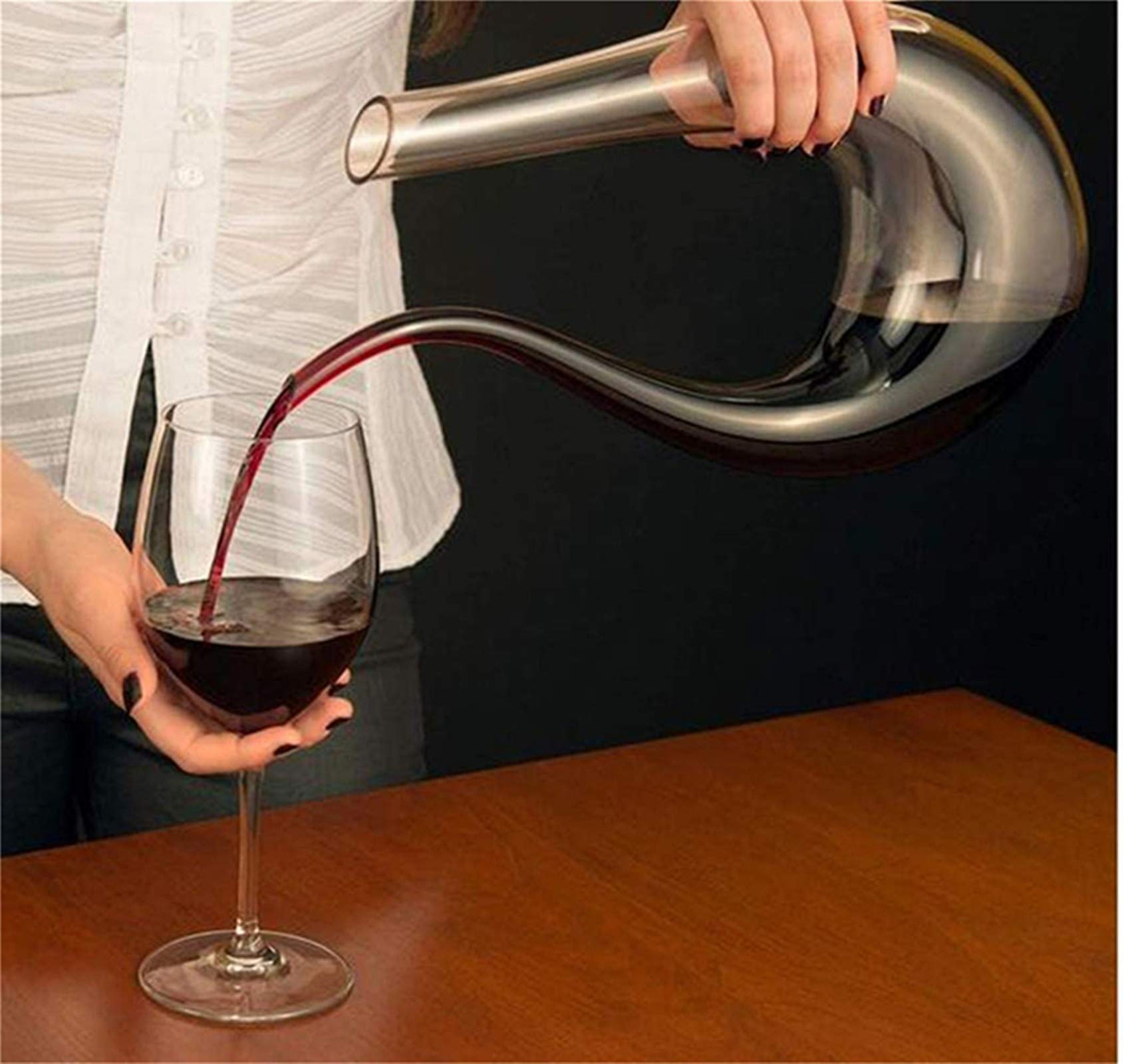 Decantador de vino, 100% sin plomo, en forma de U, hecho de cristal soplado a mano, 1,5 l (Paquete de 2)