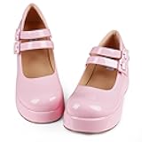Platform Mary Jane Shoes Women Girls,Ankle Strap Round Toe Goth Chunky Uniform Dress Pumps Shoes Oxfords