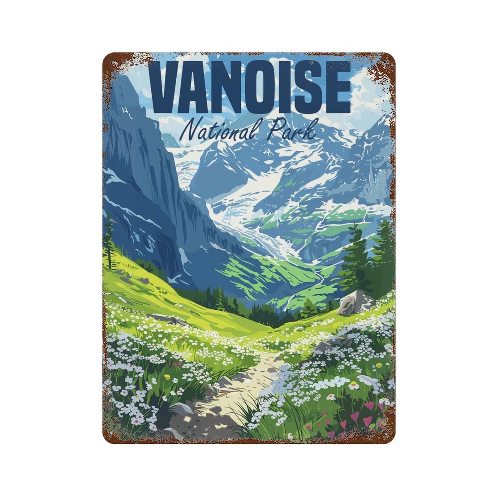 Rust Effect Vanoise National Park Weathered Tin Sign 15.7"x11.8", Shabby Chic Decor for Cafe, Home Bar And Lounge Decor