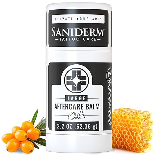 Saniderm Original Tattoo Aftercare Balm – Grande (2.2 oz) – Sin petróleo – Hidratante natural para tatuajes sin fragancia, hecho con manteca de