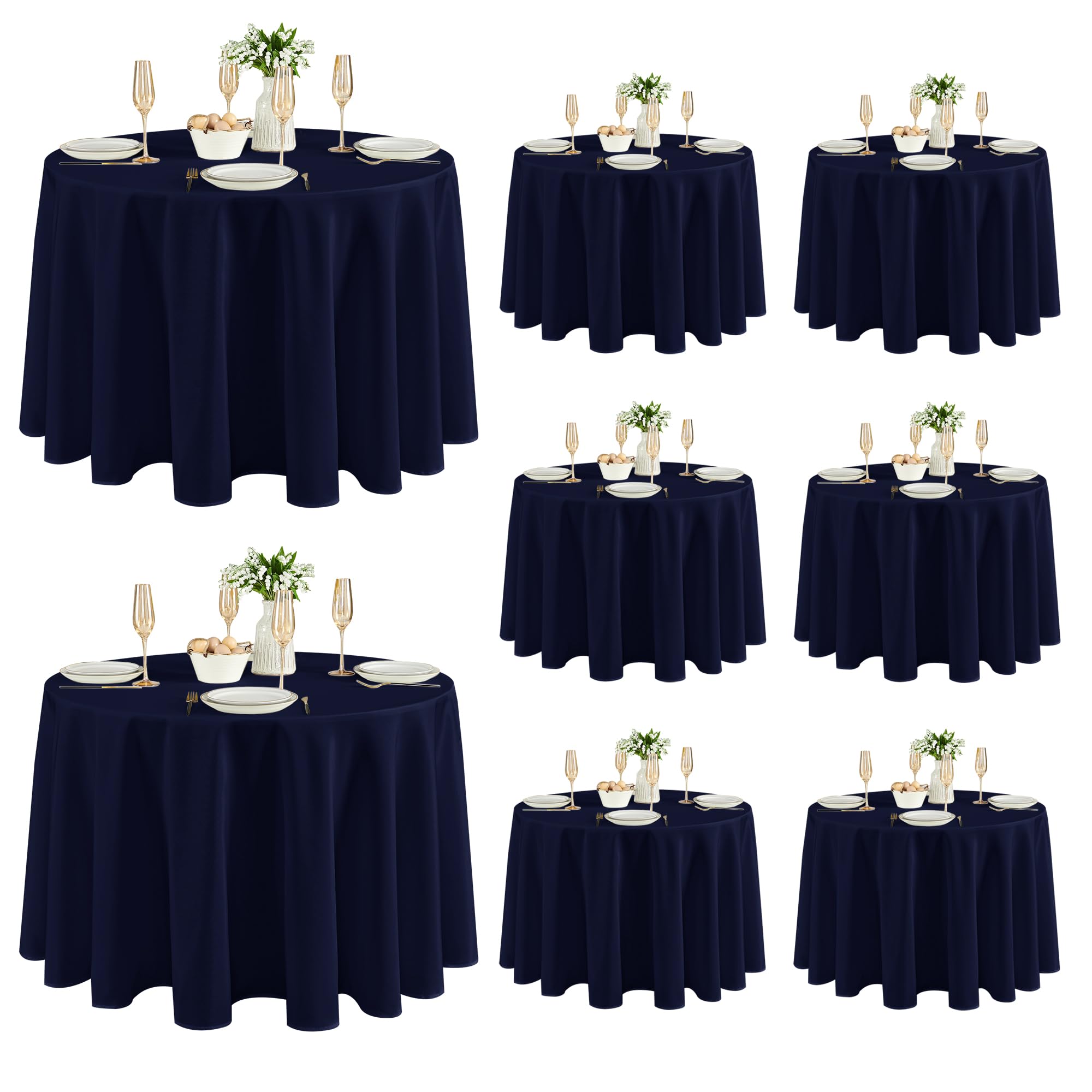 Fitable 8 Pack Navy Tablecloths 120 Inch Round for 48"-96" Tables