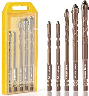 Ceksezx 5-Pc Carbide Masonry Drill Bit Set, 1/4" Hex Shank for Concrete, Tile, Brick, Glass, Wood - Sizes 1/4" 5/16" 3/8" 1/2"