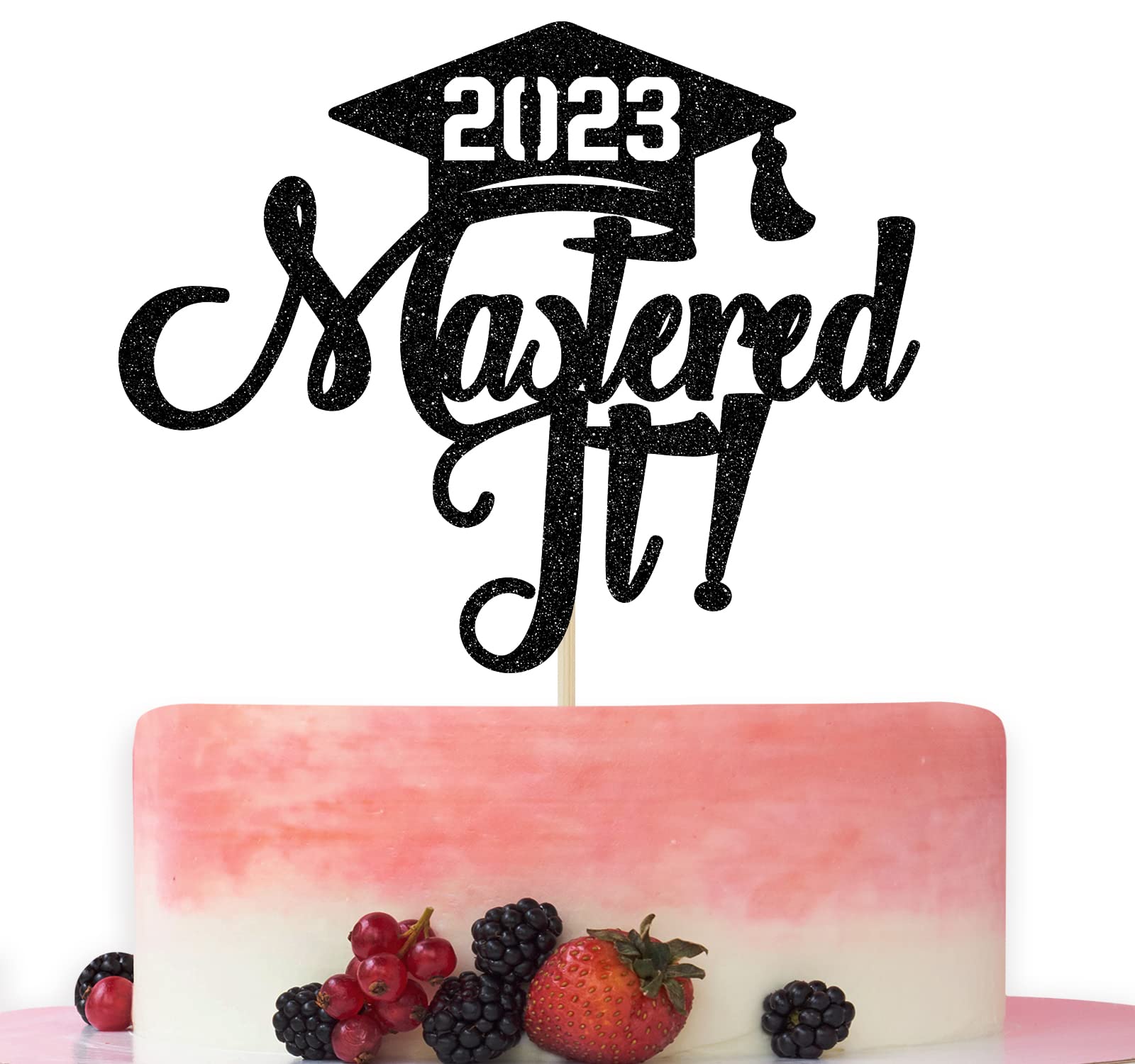 Mastered It 2024 Cake Topper, Happy Masters Degree, Class of 2024 Masters Graduation Party Decorations, Black Glitter