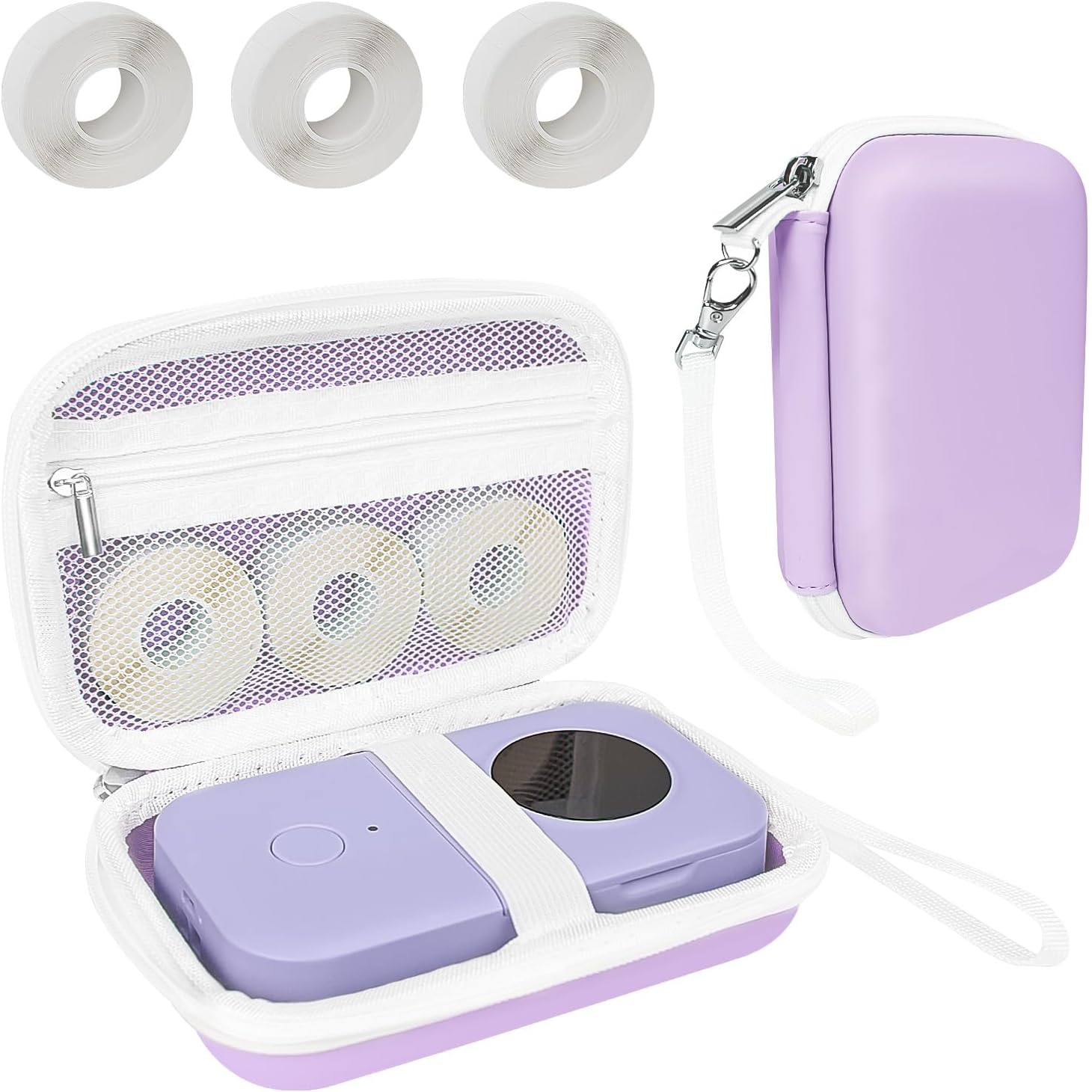Case Compatible with Phomemo D30 D35, for Phomemo D30 Label Maker with 3 Roll Label Tape(Label Paper 1/2" x 1 1/2" (12mm X 40mm))-Hard Shell Storage Bag-Purple
