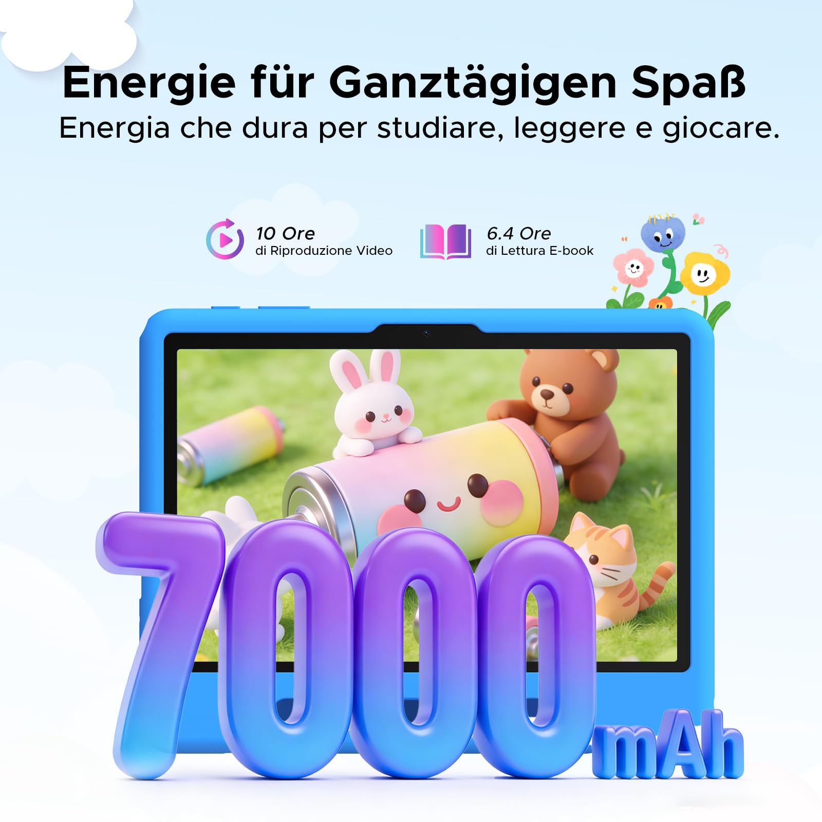P10 Kid Tablet con Penna Custodia in Silicone, Blu | Tablet 10 Pollici con 32GB RAM+64GB ROM Tablet per Bambini, 90Hz Tablet Android 16 & Gemini AI, 7000mAhT310/5G WiFi/8MP+5MP