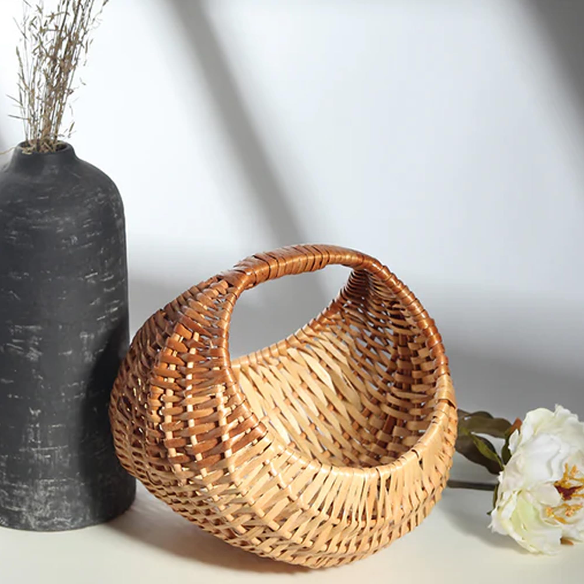Habere India-All the Cultures Fabricating India Fruit Gift Moon Baskets | Hamper Baskets | Bamboo Basket | Cane Basket Basket for Gift Hamper | Wicker Basket | Rattan Basket (Size-20 * 20 * 18 CM, S)-picture-42