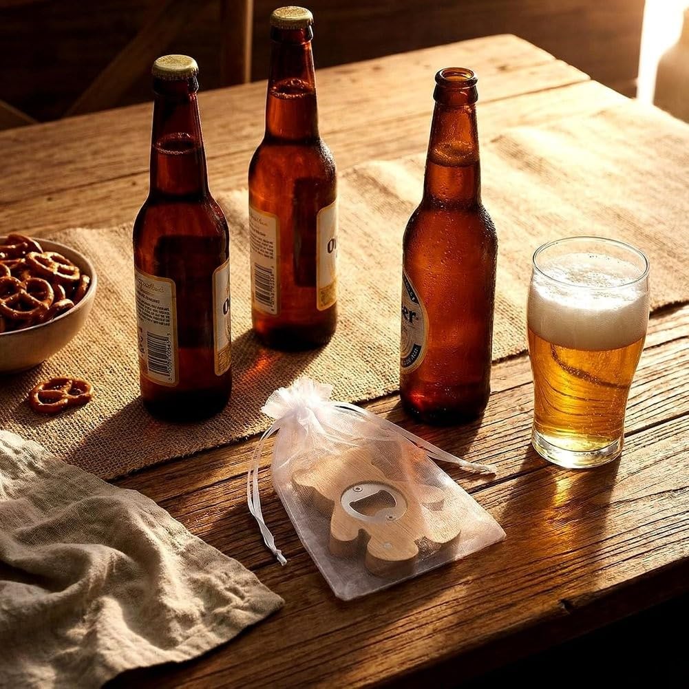 24 Piezas Abrebotellas Magnéticos 2.5" Forma de Oso de Bambú DIY Abrebotellas de Madera para Cerveza Imán de Refrigerador Regalo