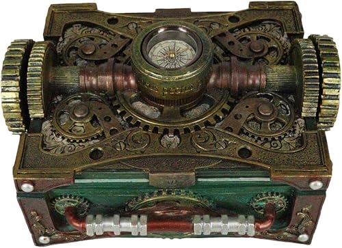 Vista 6 de Ebros Gift Caja de joyería decorativa con diseño de engranajes mecánicos Steampunk con brújula de navegación de 6.5 pulgadas de largo, caja