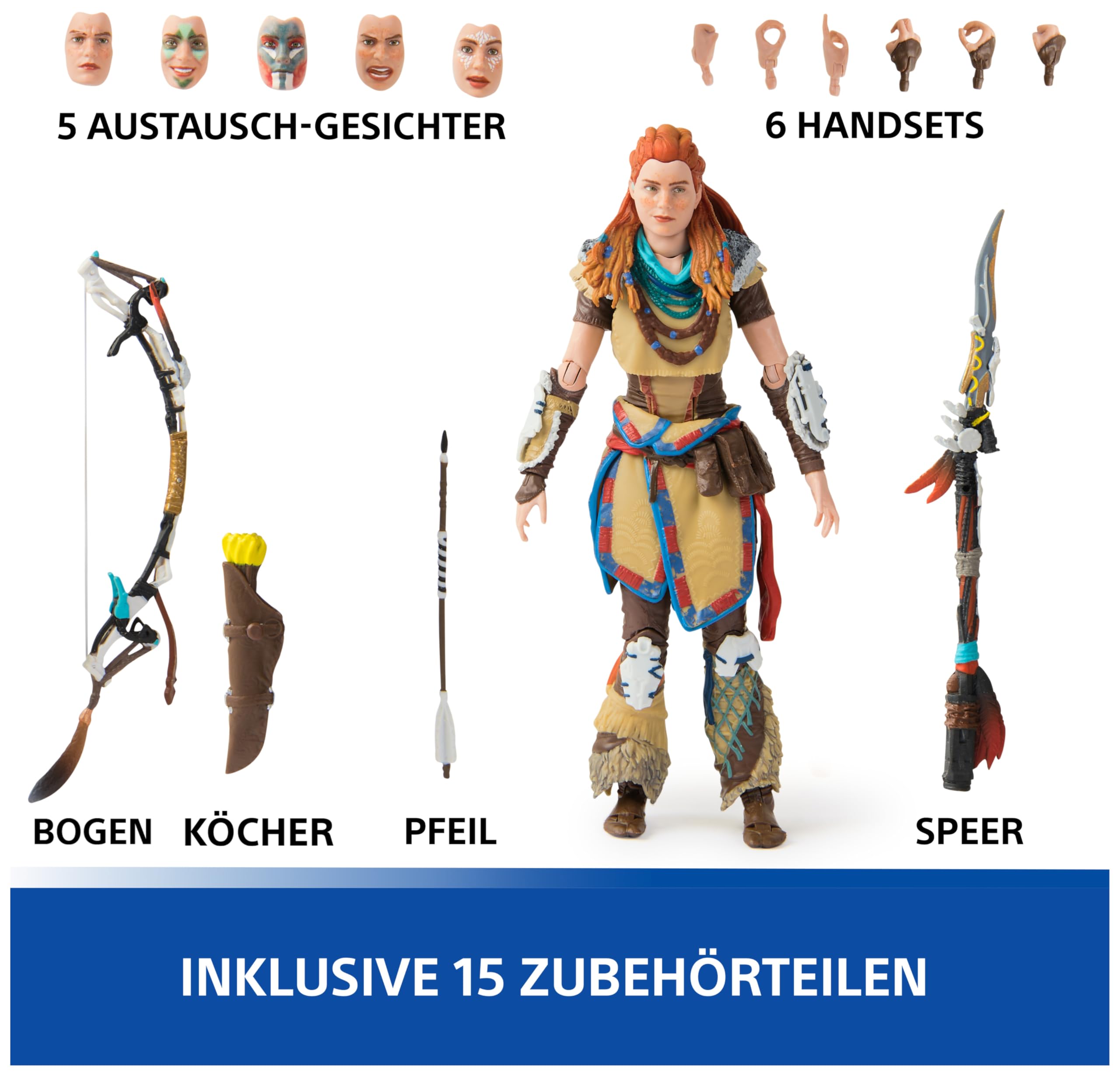 Playstation Horizon Forbidden West, Deluxe Actionfigur Aloy mit 15 Zubehörteilen, 15 cm, The Shapes Kollektion, für PS5 Fans und Sammler ab 17 Jahren