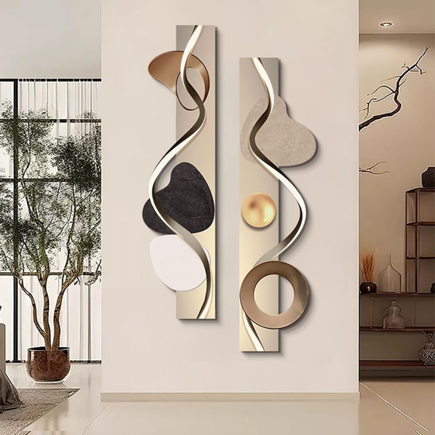 homary LED Wall Art, Modern Abstract Geometric Dual-Panel Sculpture with Backlit Light, Contemporary Decorative Wall Decor for Living Room, Bedroom, Office (USB Powered)