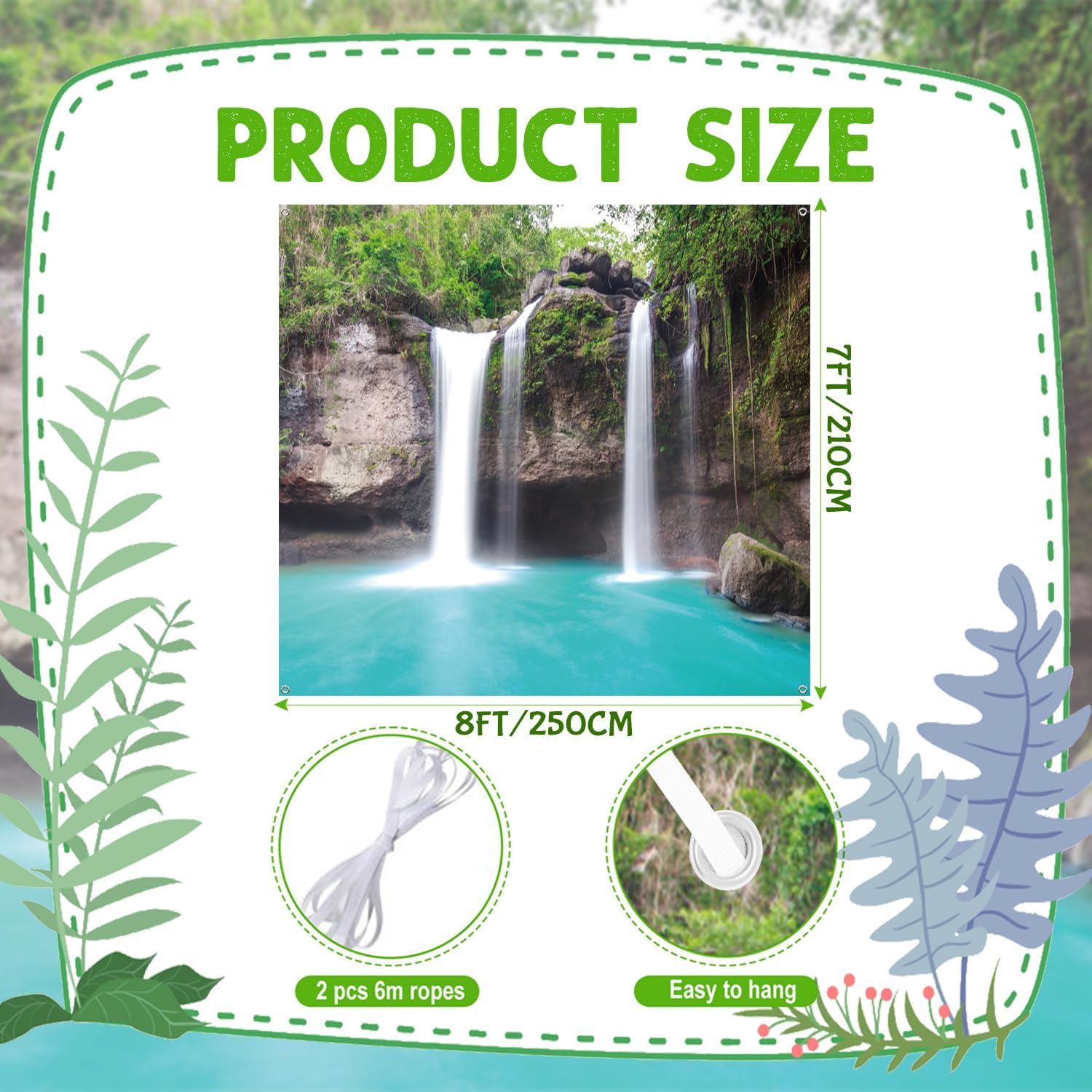 7x8ft Waterfall Garage Door Decor Jungle Mountain Forest River Stream Lake Green Plants Garage Door Cover for Adult Kids Family Art Portraits Photo Booth Props Spring Theme Garage Door Decor