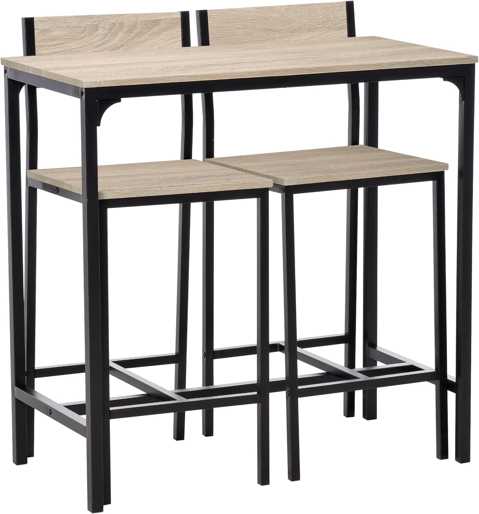 Series 3pcs Industrial Dining Set Include Rectangle 35"x17.75"x34.25" Natural Bar Table and Two Matching Barstools, Set of 3