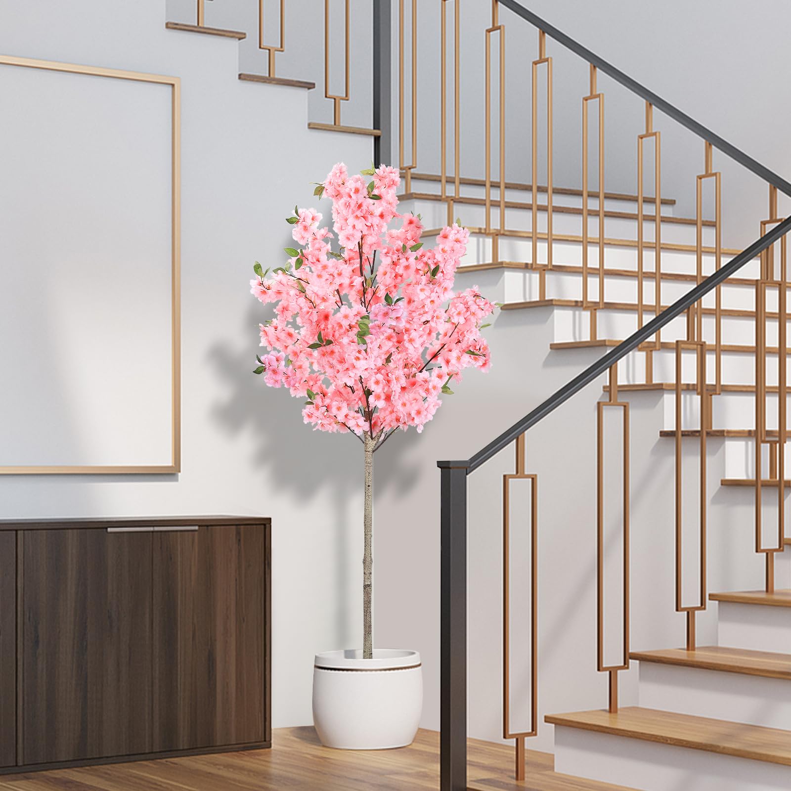 Cerisier Japonais Artificiel Exterieur/Interieur 180cm - Arbre Artificiel Fleuri Haut de Gamme avec Pot en Ciment, Fleurs Artificielles Déco Realistes pour Jardin, Balcon, Salon, Bureau Rose