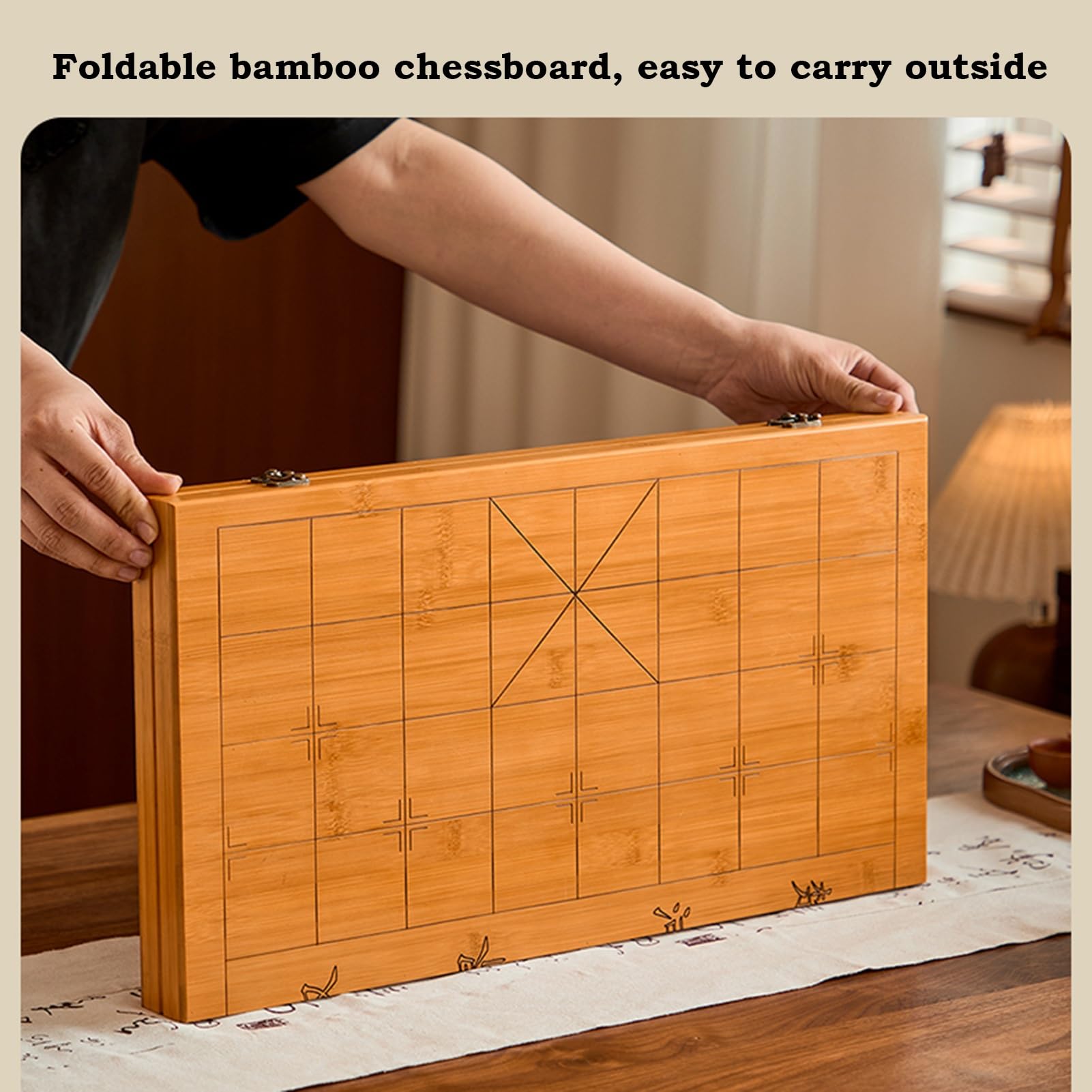Set di Scacchi Cinesi per 2 Giocatori, Portatile Xiangqi con tavola di bambù Pieghevole, Gioco da Tavolo strategico (Legno di faggio, 3,8 cm/1,5 Pollici)