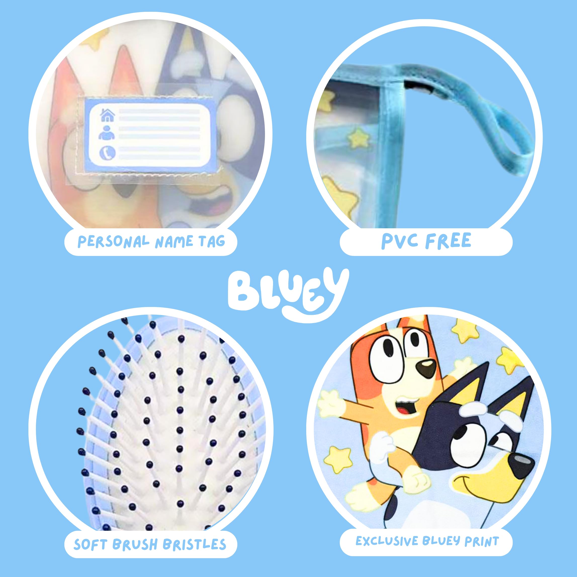 Bluey Borsa da Toilette per Bambini con Spazzola e Asciugamano