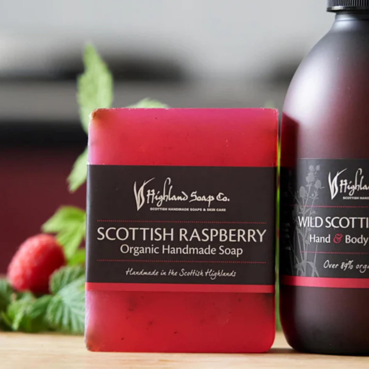 The Highland Soap Company, Organic Vegetable Oil Handmade Glycerin Soap, 5.3oz (Wild Scottish Raspberry) (Pack of 2), Red