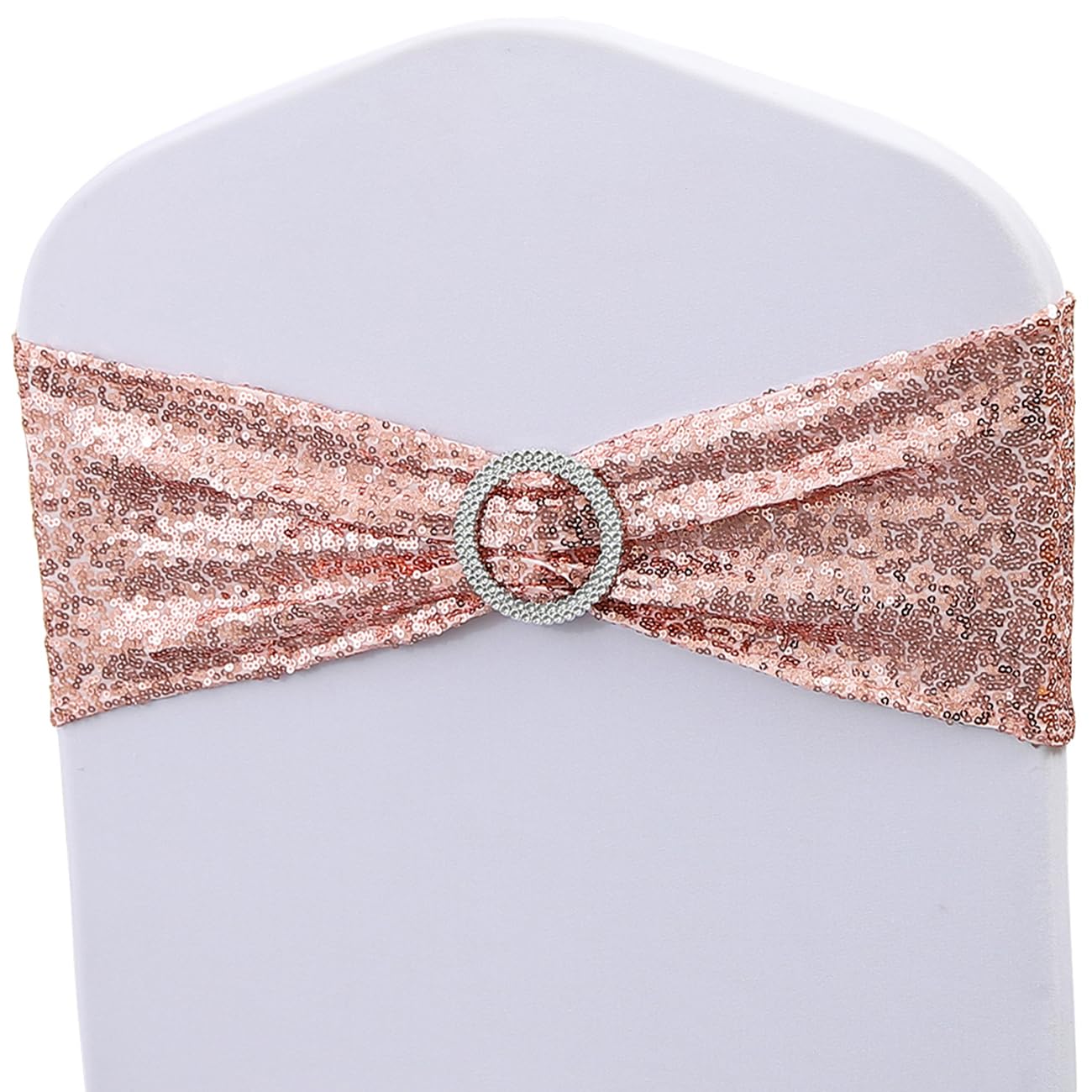 Zestaw 100 sztuk dookoła cekinów, różowe złoto, szarfy na krzesło do dekoracji ślubnych, cekiny, opaski na krzesła z klamrami, na imprezę, baby shower, różowe złoto, cekiny, spandeks, szarfy na