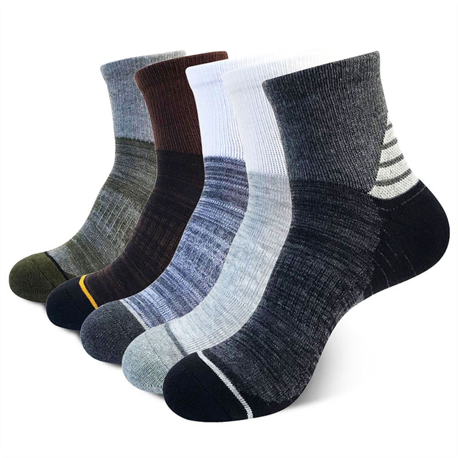 5 Paquete de los Calcetines atléticos for Hombres Deportivos Deporte algodón Acolchado Cuartos Calcetines Invierno Grueso Calcetines de compresión Calcetines de Correr al Aire Libre