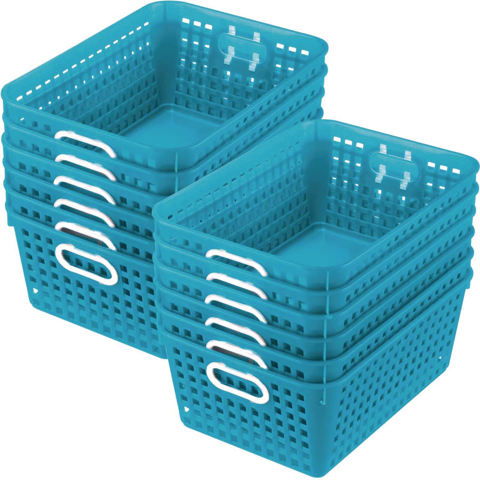 Really Good Stuff Multi-Purpose Plastic Storage Baskets for Classroom or Home Use - Stackable Mesh Plastic Baskets with Grip Handles 13" x 10" (Neon