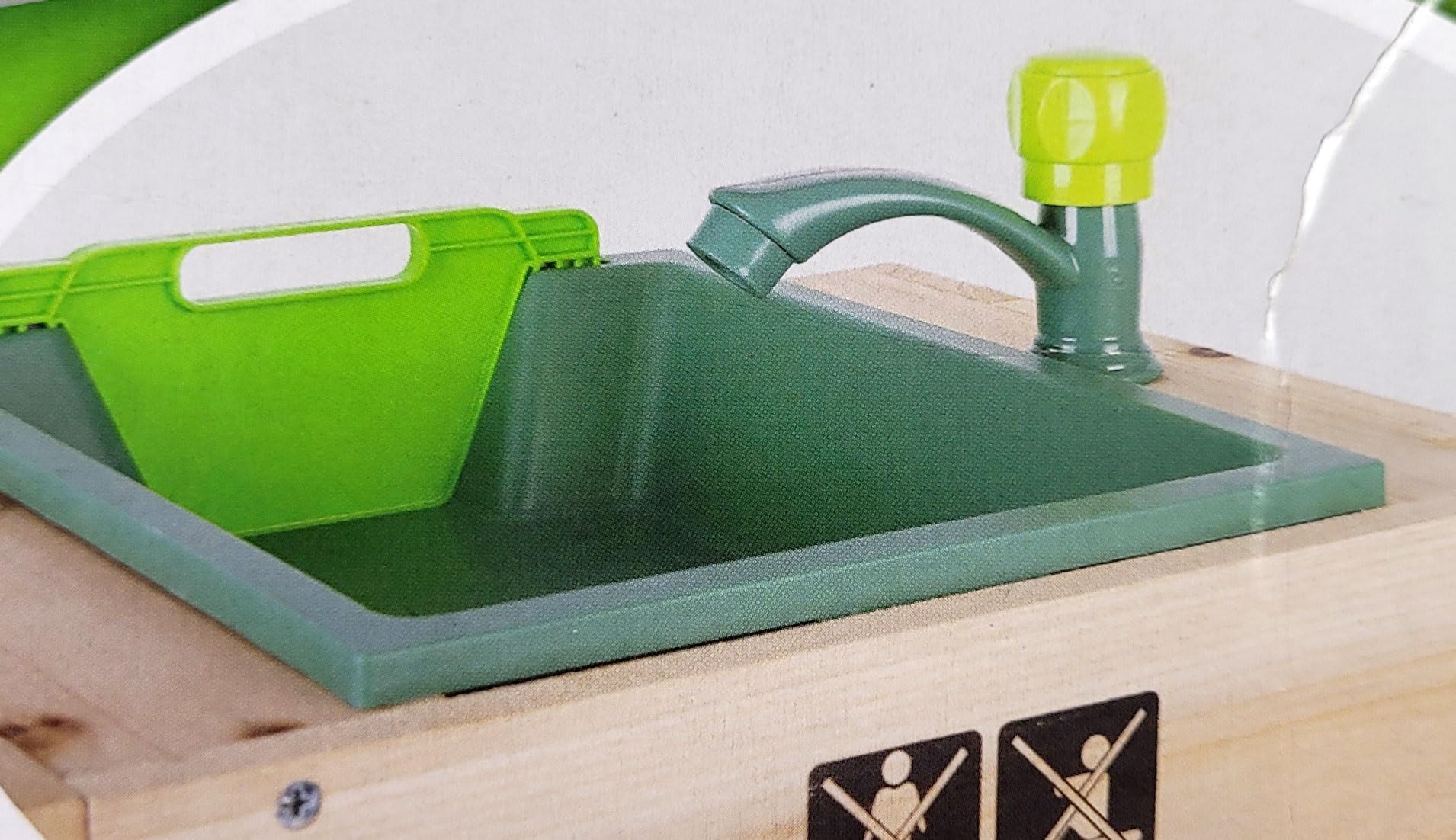 ToyToyToy Wasserbahn 3 teilige Wasserstraße mit Holzgestell Wasserhahn Schleusen Schlauchanschluss