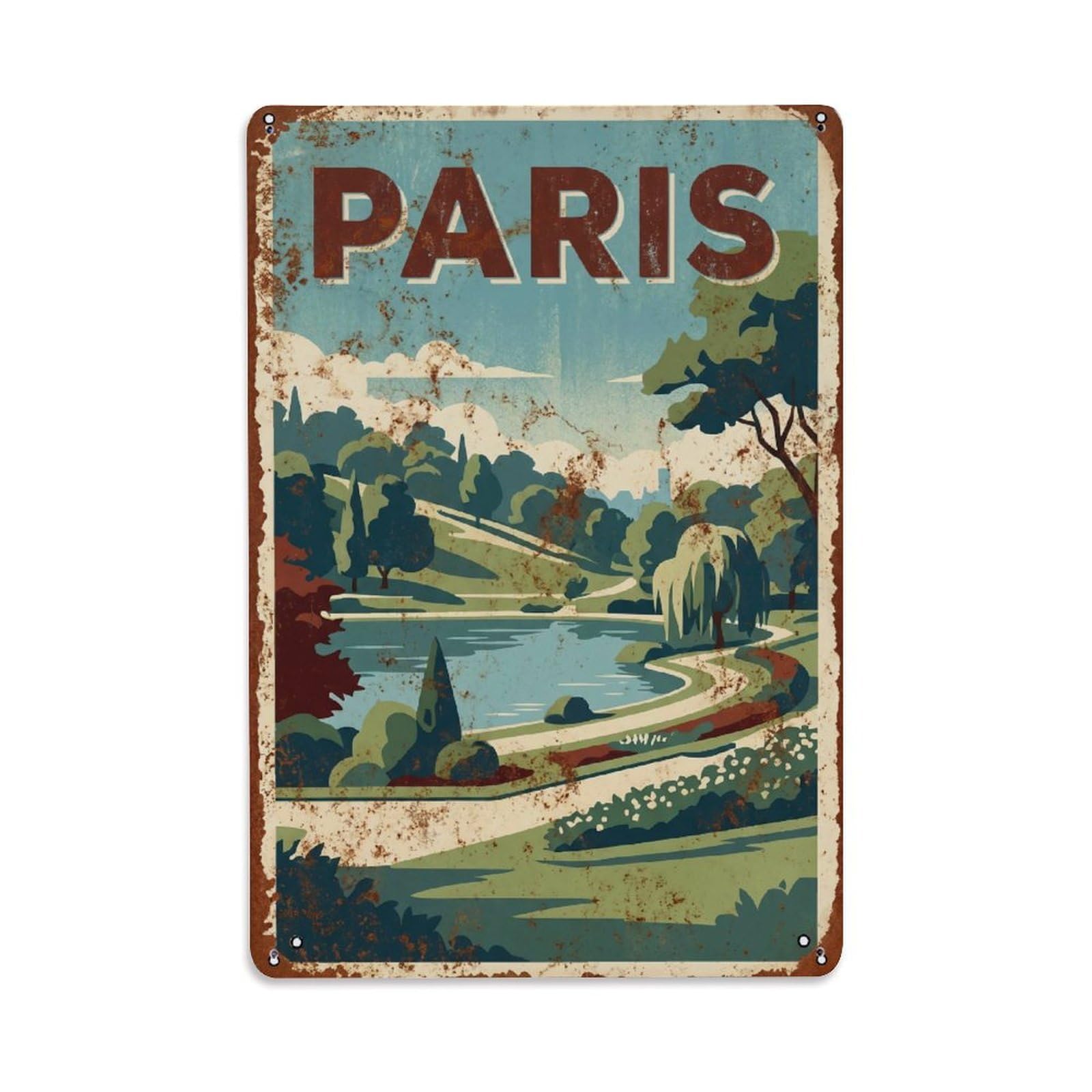 Vintage Travel Paris Parc Kellermann Garden Rusted France Metal Tin Sign Plaque Wall Decor for Cafe, Club Bar, Office, Home Garden Metal Poster 8x12Inch