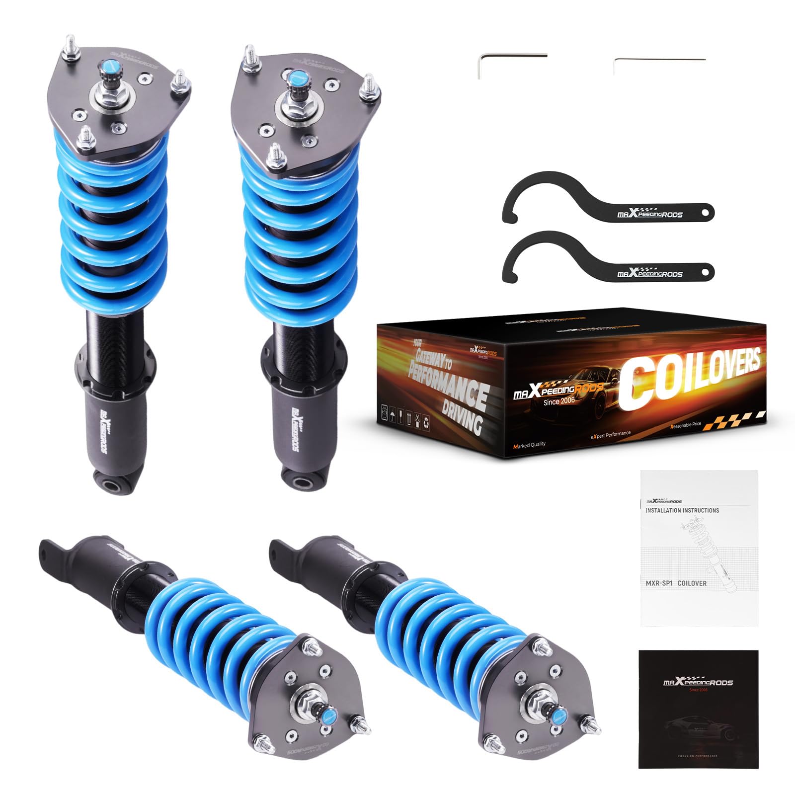 maXpeedingrods Coilover for Infiniti Q50 2014-2023 RWD, 24 Levels Damper Adjustable Coilovers Suspension Kit Strut, Height Adjustable Shock Absorber Struts, T6 Upgraded Coilovers Lowering Kits Blue