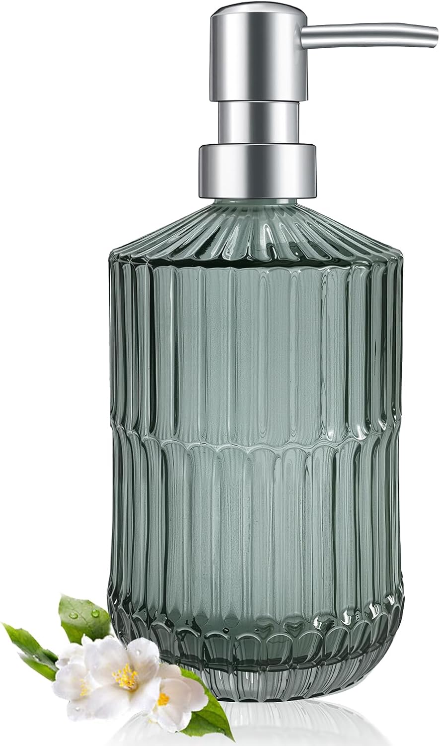Amazon.com: CREVIK Green Glass Soap Dispenser with Silver Pump, 16 oz Soap and Lotion Dispenser ...