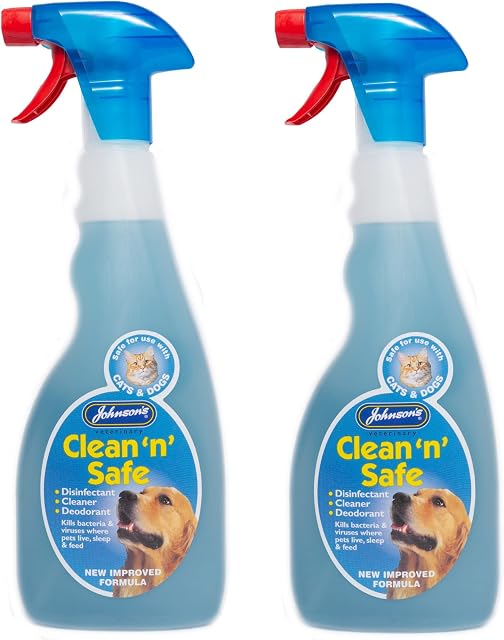 2 PACK JOHNSONS CLEAN 'N' SAFE FOR CATS & DOGS DISINFECTANT CLEANING SPRAY 500ML