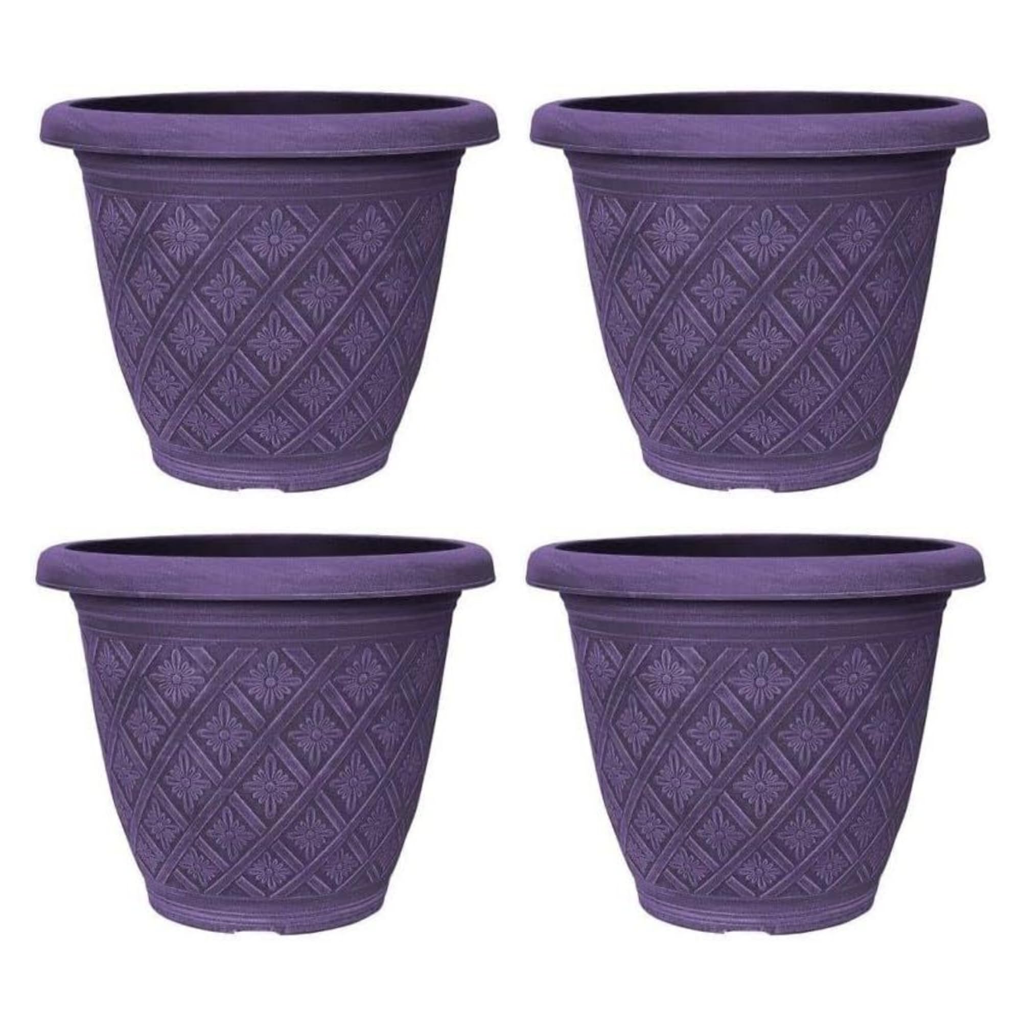 Fyne-Finds Purple Set Of 4 Round 33Cm,13Inch Garden Plant Pot 11Liters Woven Flower Outdoor Decor Planter Frost Proof, Weatherproof, Drainage Hole (Purple)