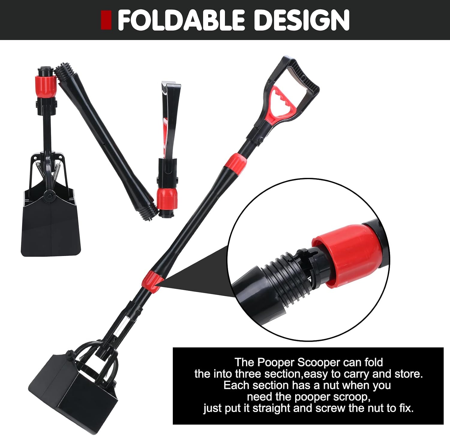 PAWCHIE Dog Pooper Scooper Foldable with Long Handle, No Bending Over Dog Pooper Remove New Upgrade Ergonomic Portable Pooper Scooper Perfect for Outside Easy Waste