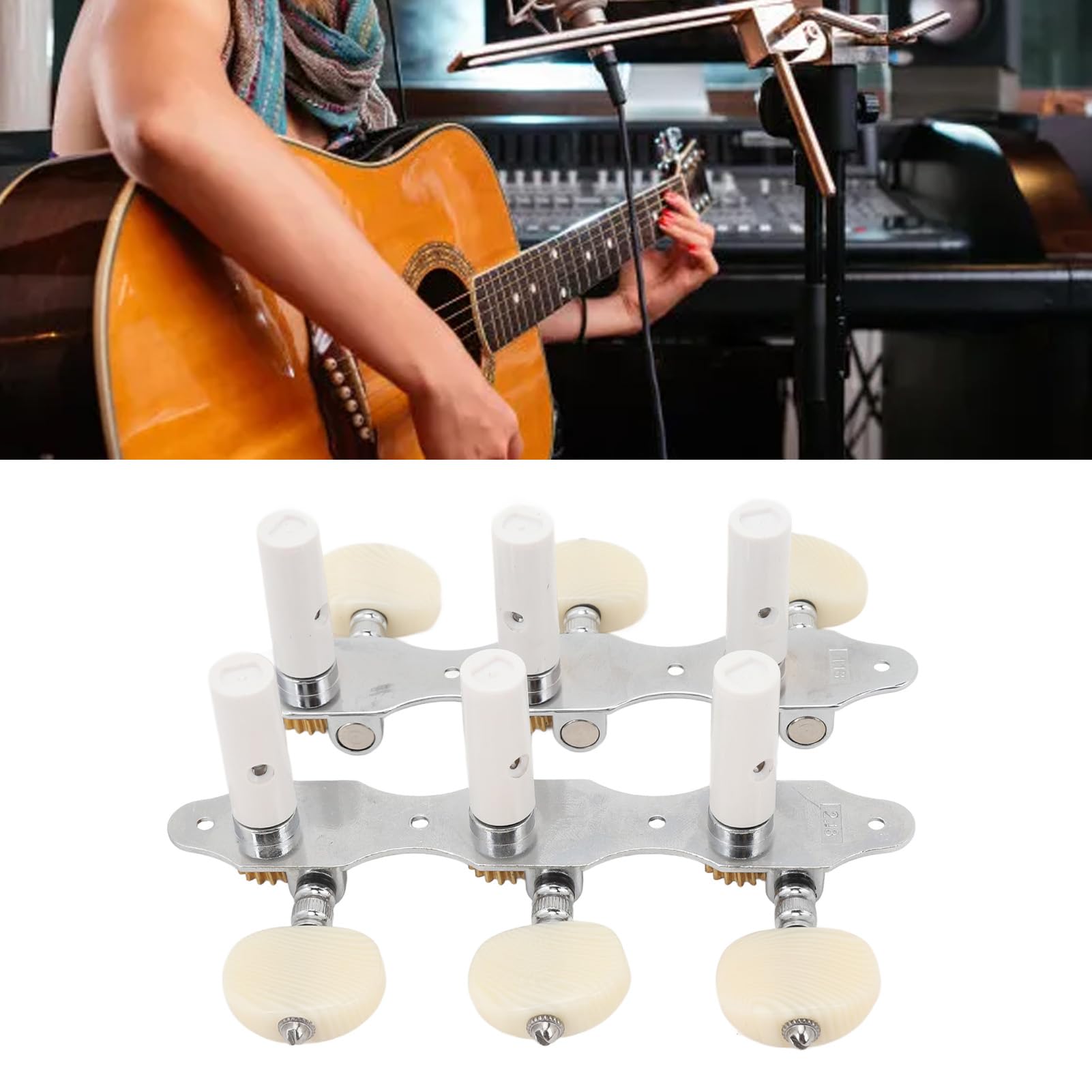 Guitar Tuners Machine Heads, Multifunctional Metal Knobs Tuning Key with 3L3R Headstock, for Acoustic, Folk, Classical Guitars, Zinc Alloy, Brass