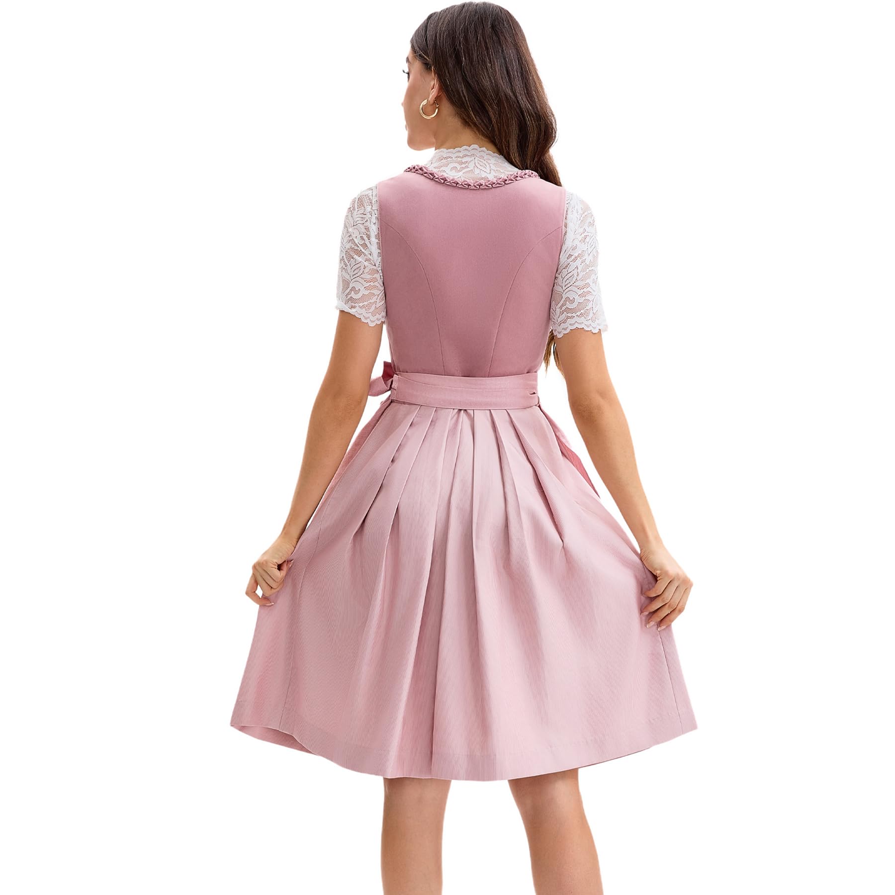 Goxozzy Dirndl Damen Midi aus Samt mit Dirndlschürze für das Oktoberfest Lang Trachtenrock Größen 34-44 Rocklänge 60cm Rosa