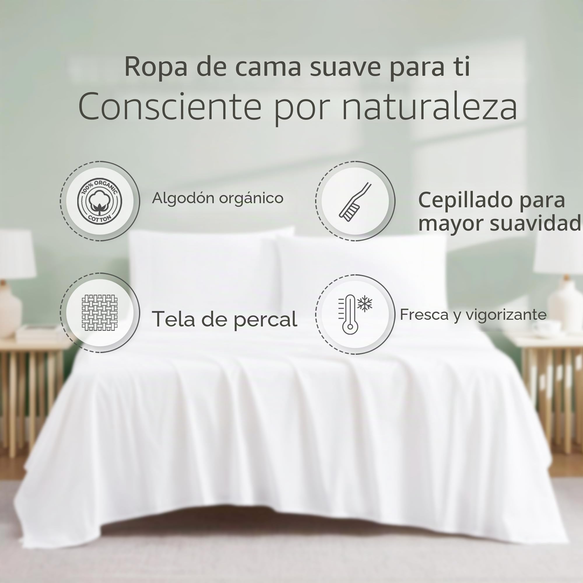 Linen Closet Juego de sábanas de algodón orgánico Blanco ártico de 4 Piezas