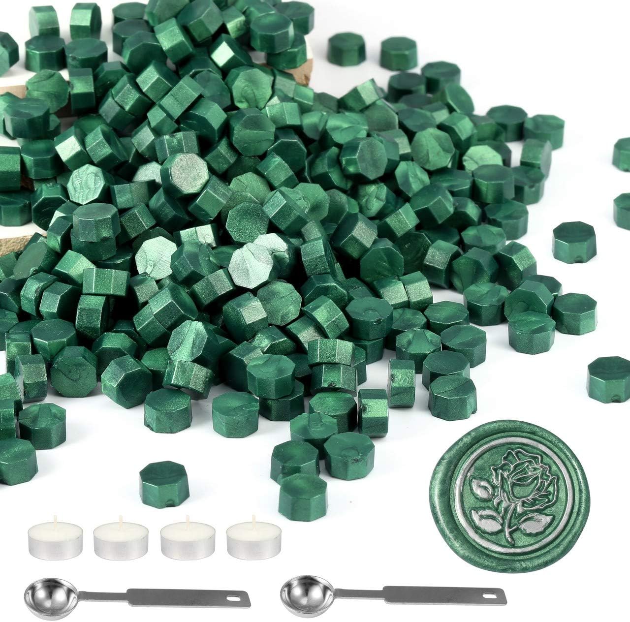 Mornajina 360 Pieces Metallic Green Sealing Wax Beads