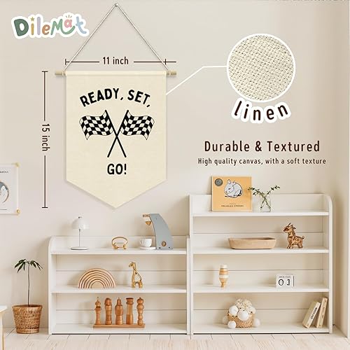 Miniatura 7 de Decoración de habitación de coche de carreras para niños, banderín de lino, listo para colgar en la pared, decoración para habitación de coche,