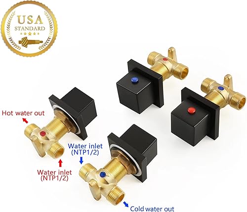 Miniatura 8 de SKOWLL Grifo de baño en cascada montado en la pared, grifo de lavabo negro mate con doble mango de 3 agujeros, grifos modernos de 8 pulgadas central