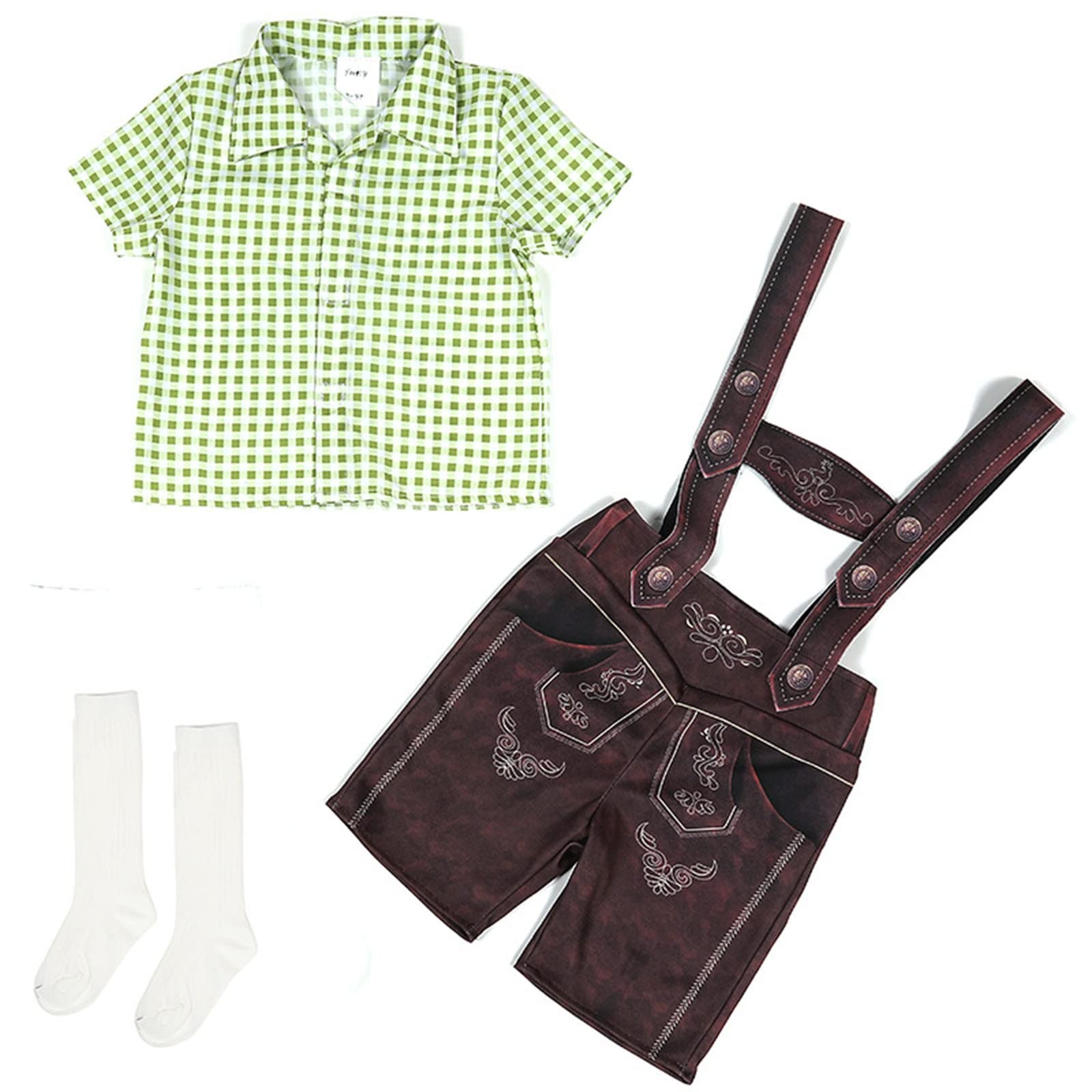 Boys Oktoberfest Lederhosen Cosplay Costume German Traditional Costume 3 Piece Outfit Tshirts Lederhosen Bavarian Fancy Dress for Oktoberfest Party Prom Performance