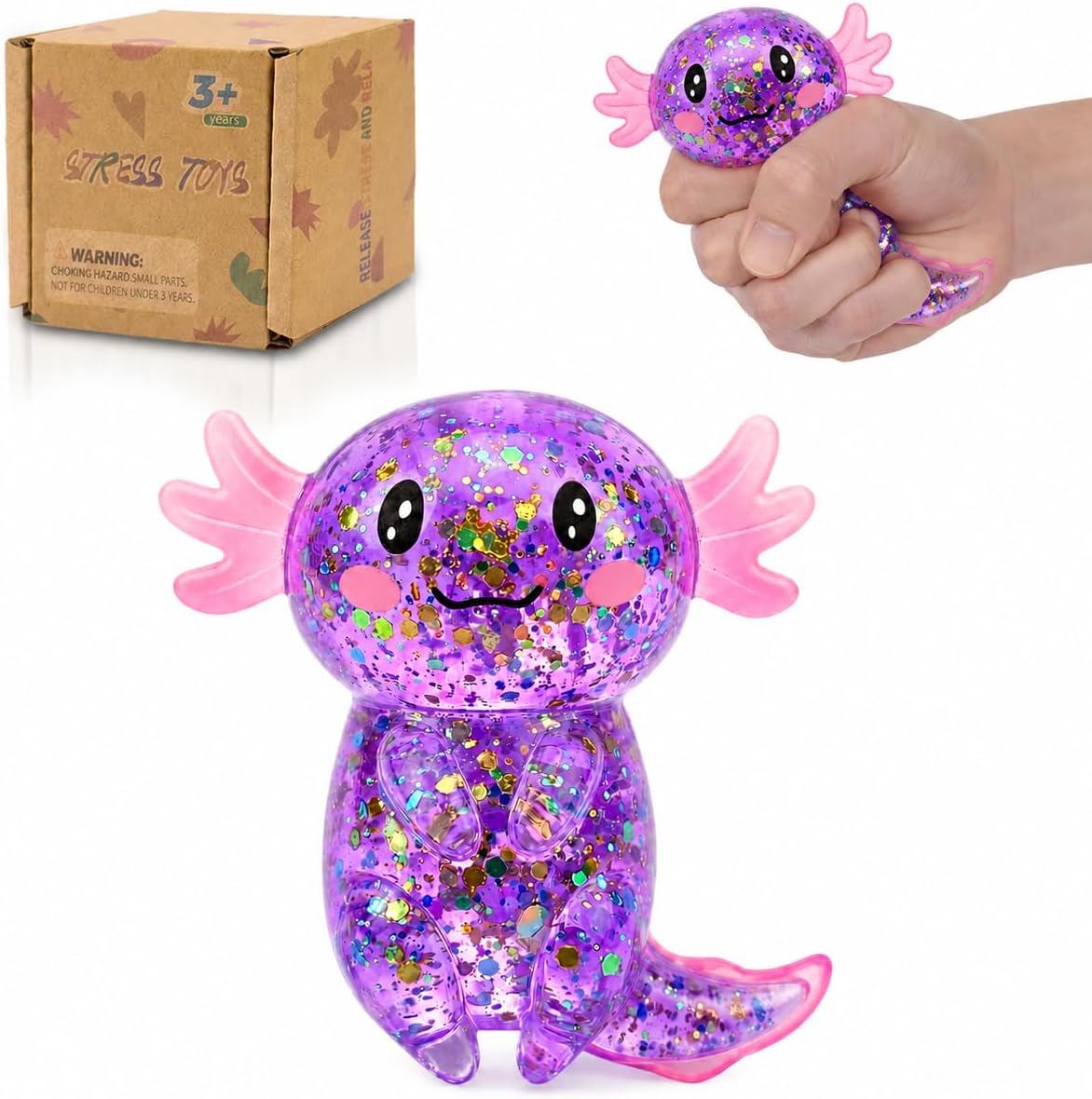 Axolotl Squishy Toy, Soft Stretchy Sensory Fidget Toy, Cute Long Tail Axolotl Stress Relief Squeeze Toy for Kids and Adults, Desk Toy Gift (Purple) image 2