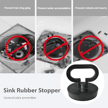 4pcs Silicone Sink Bath Plug with Handle Sink Plug Replacement Pedestal Bathroom Sink Plug for Kitchen Bath Sink Drain Stopper Plug Black (1 3/4 Inch, Drain Plug Size Between 45.5 to 42 mm)