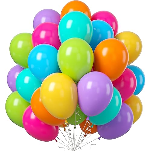 Rainbow Balloons, 50PCS Multicolor Rainbow Balloons Arch in Blue Green Purple Yellow Orange Hot Pink Latex Balloons For Birthday Wedding Baby Shower Engagement DIY Balloons Decoration Party Supplies