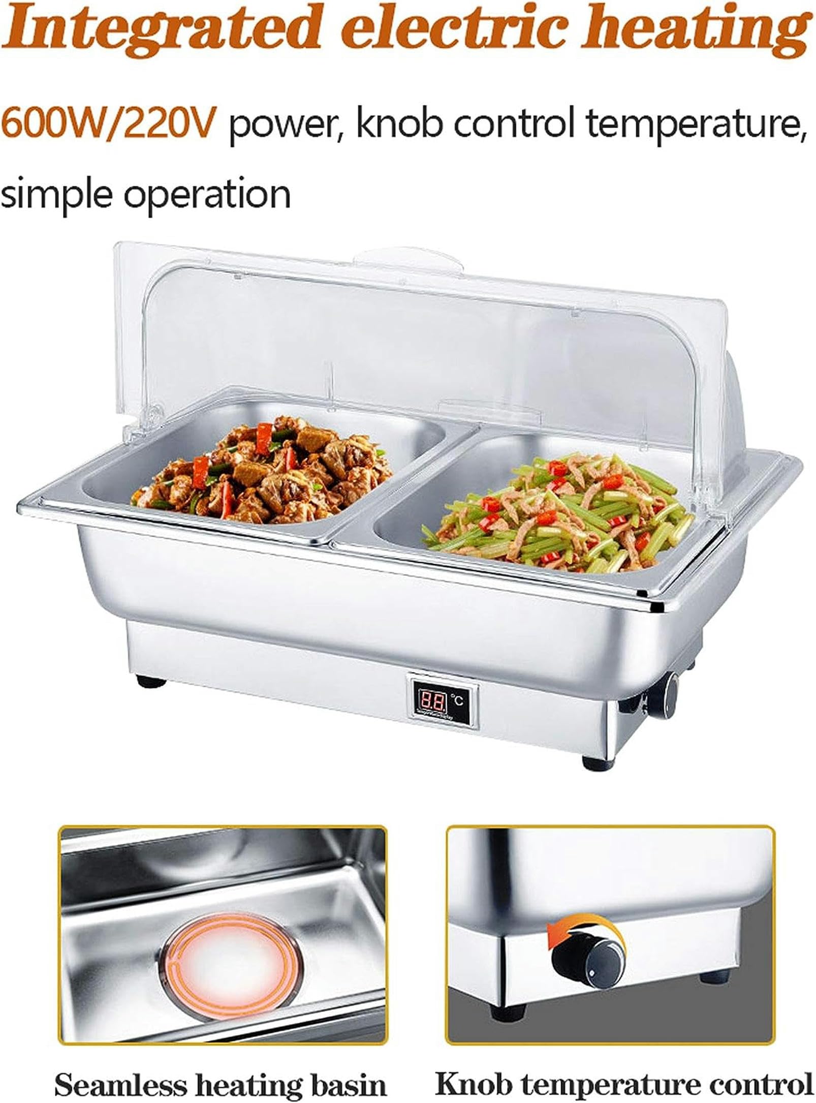 Chafing Dish Scaldavivande Elettrico Acciaio Inox, 9L Contenitore Termico per Alimenti Caldi Scalda Cibo per Buffet Qualsiasi Festa - Mantiene Caldo Il Cibo