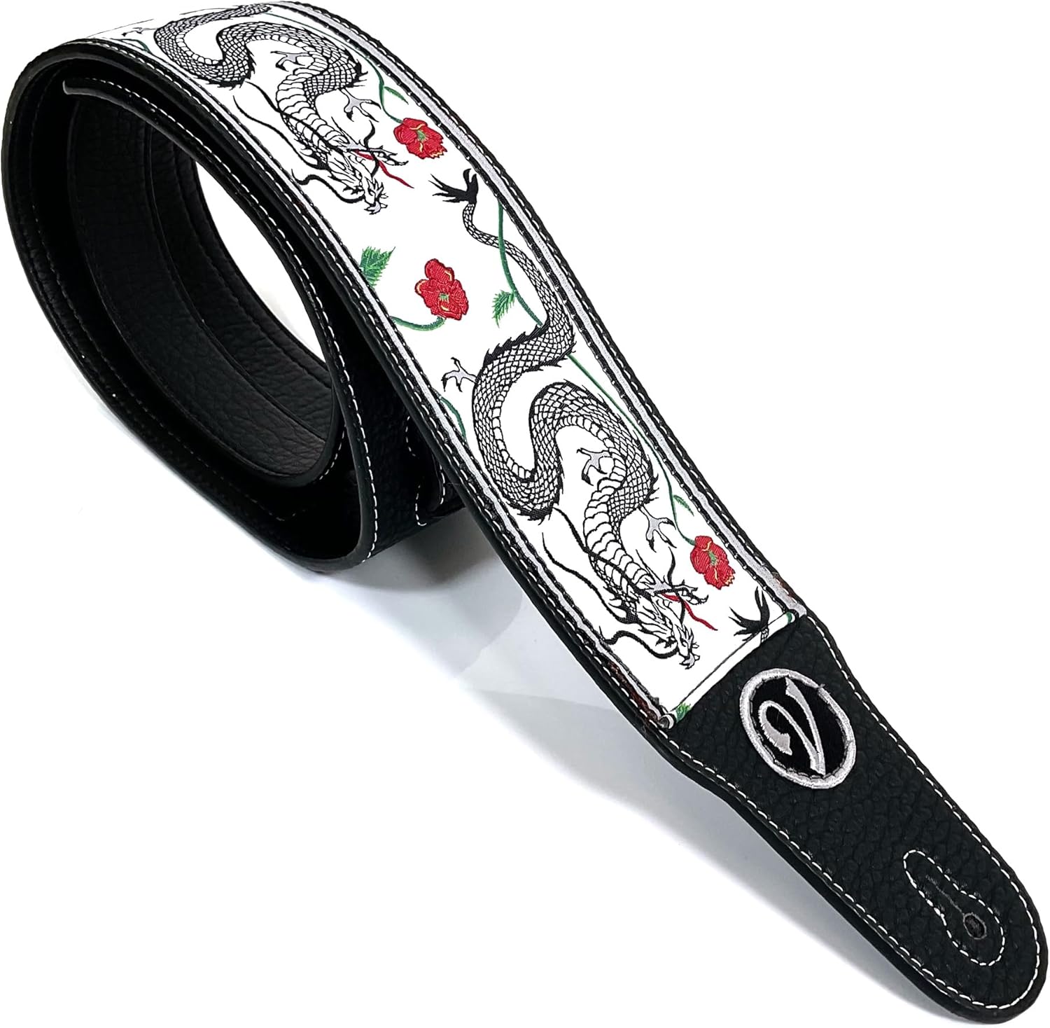 1to1 Music Guitar Strap - Jimmy Dragon Suit in White - Vtar Vegan Guitar Straps