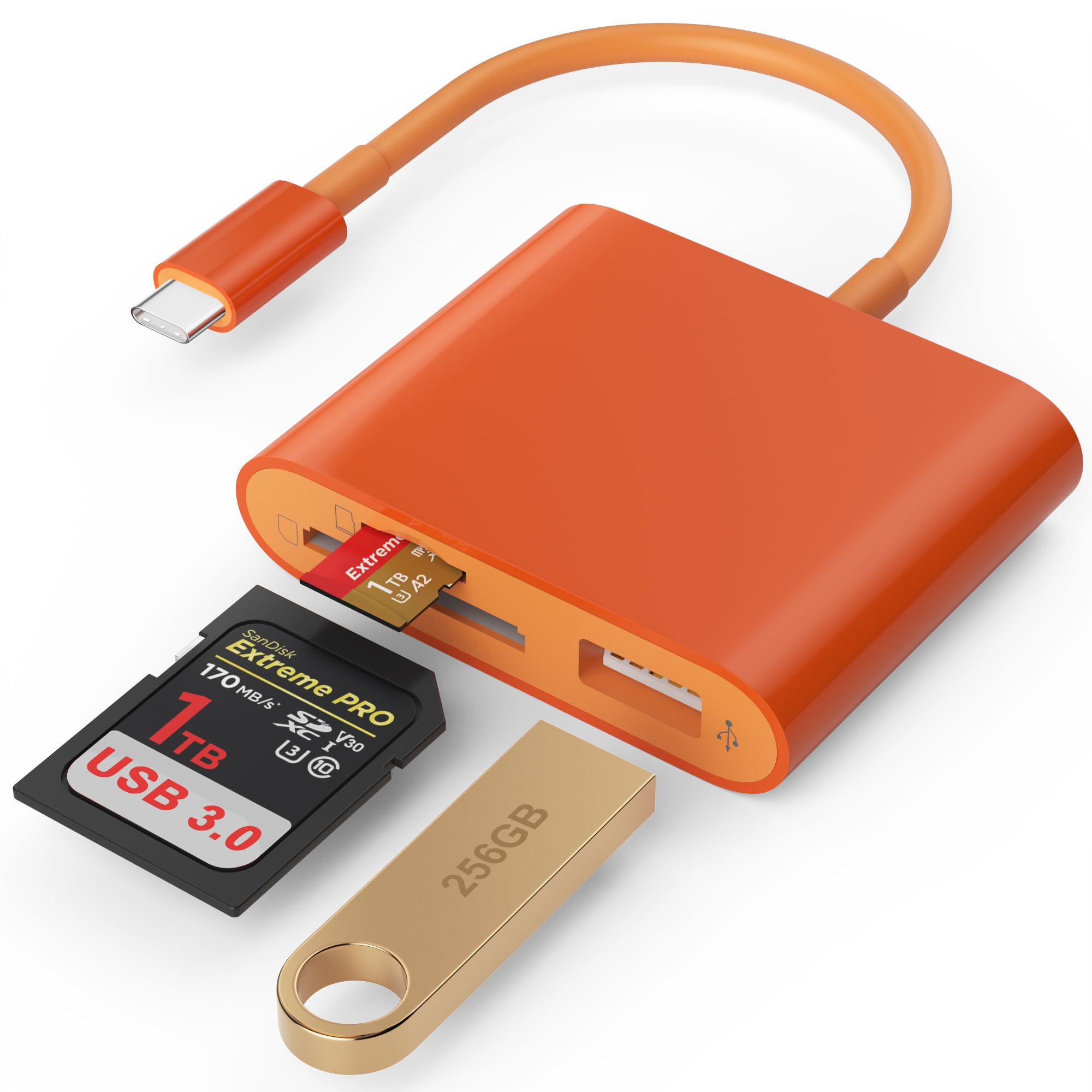 Photo 1 of SD Card Reader, USB 3.0 Type C High Speed to SD/TF Card Adapter for iPhone 17/16/15 Pro Max Memory Card Reader with SD MicroSD USB 3 Port for Mac/iPad/MacBook Pro/Air Android Phone Tablet (Orange)