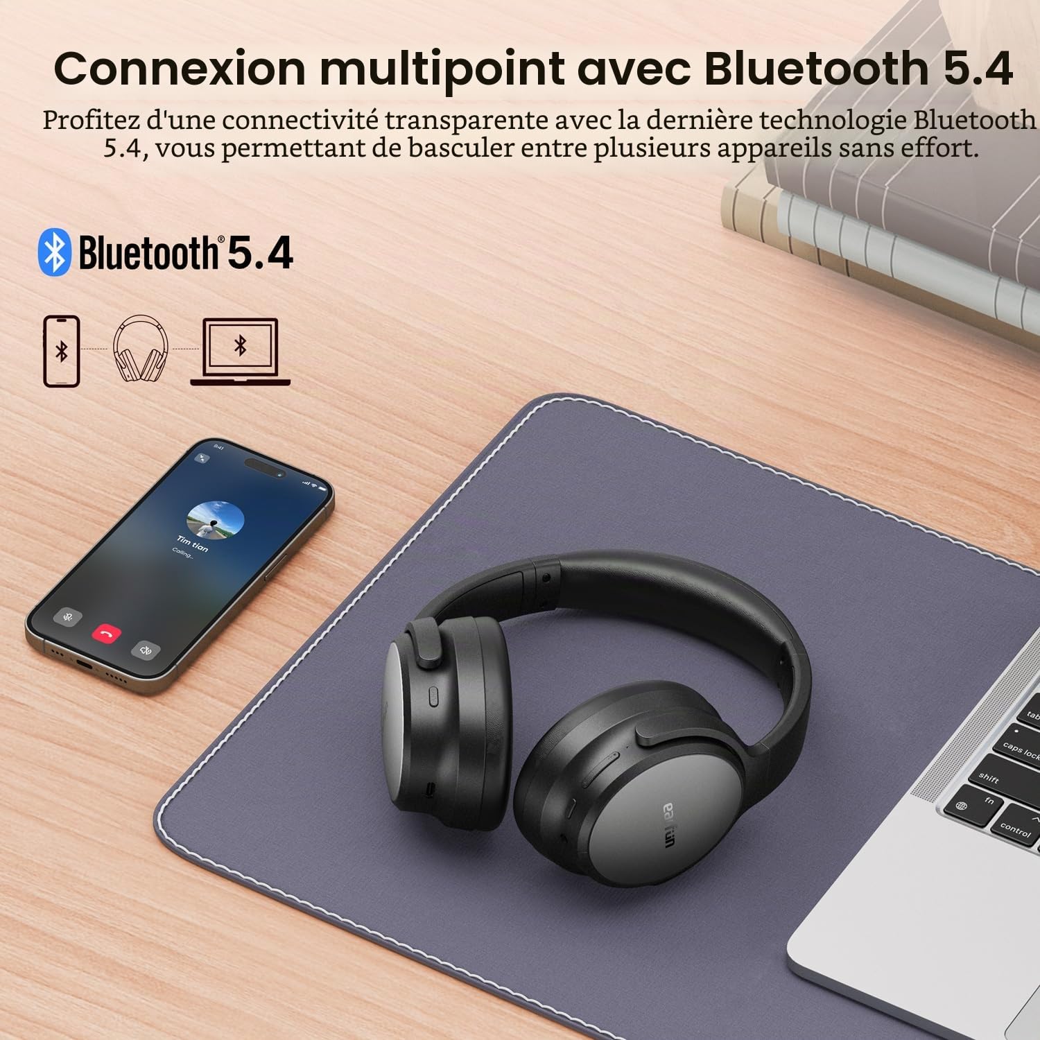 EarFun Tune Pro Casque Bluetooth sans Fil, Casque Réduction Active de Bruit | Hi-Res Audio, Double Haut-Parleur, Autonomie 120 H, Basses Profondes, Bluetooth 5.4, Personnalisation Via App, Noir