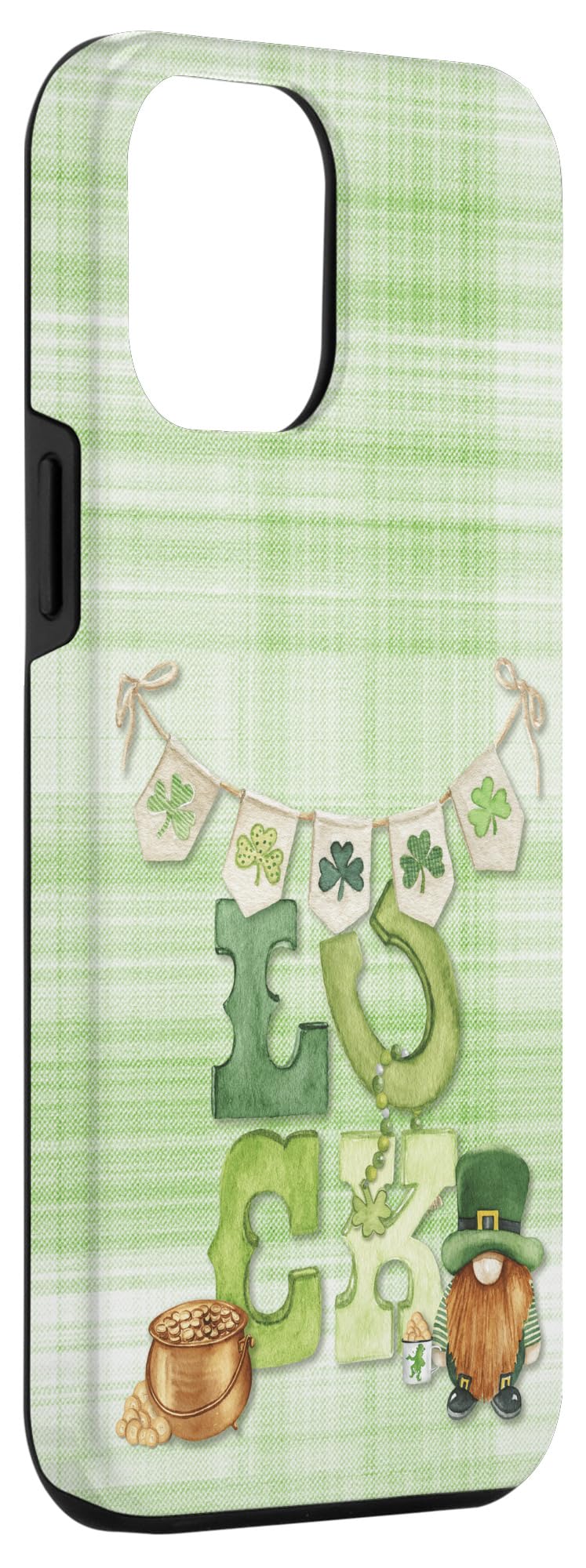 iPhone 12 Pro Max Irish Luck St Paddy's Day Gnome Shamrock Bunting Green Plaid Case - Image 3