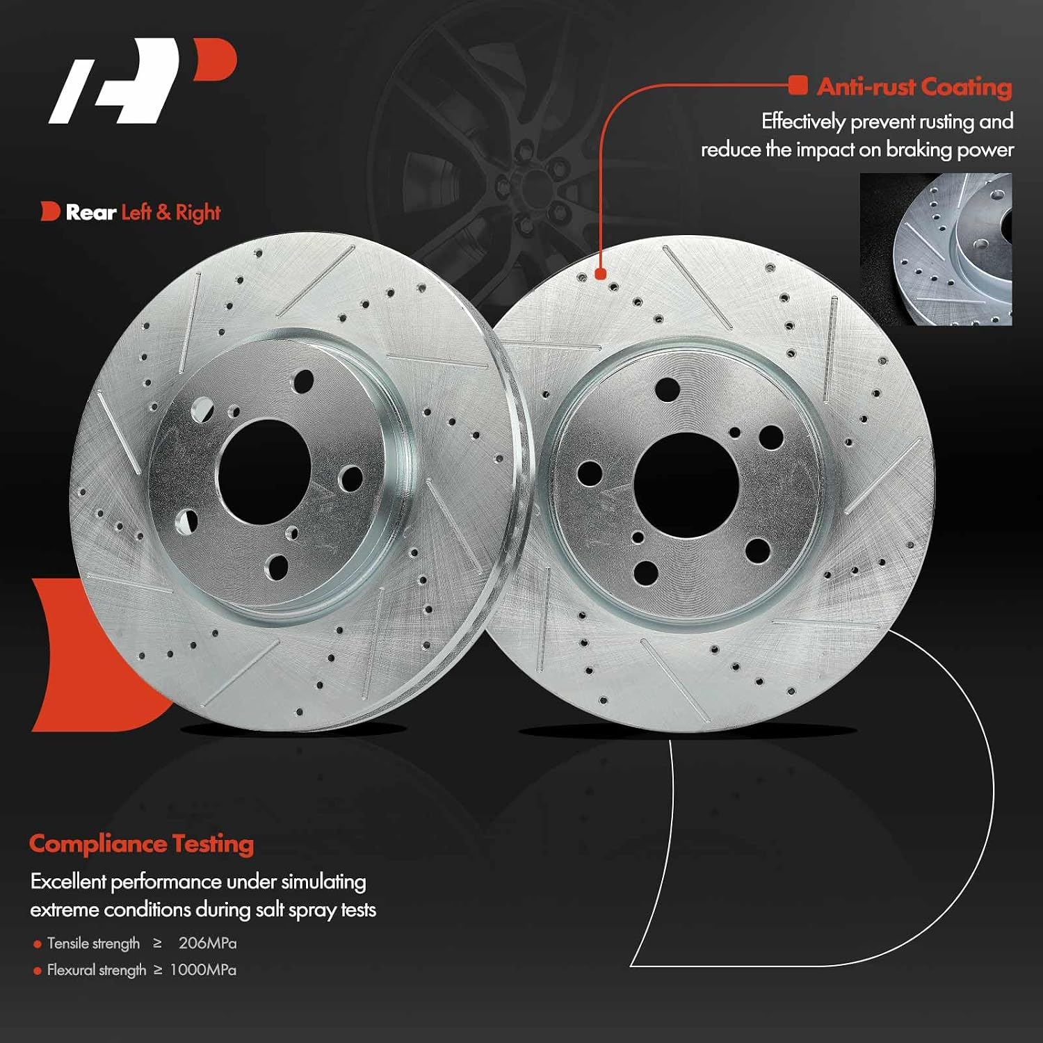 A-Premium 11.65 inch (296mm) Front Drilled and Slotted Disc Brake Rotors + Ceramic Pads Kit Compatible with Select Lexus Models - IS250 2009-2015, GS300 2006, 6-PC Set