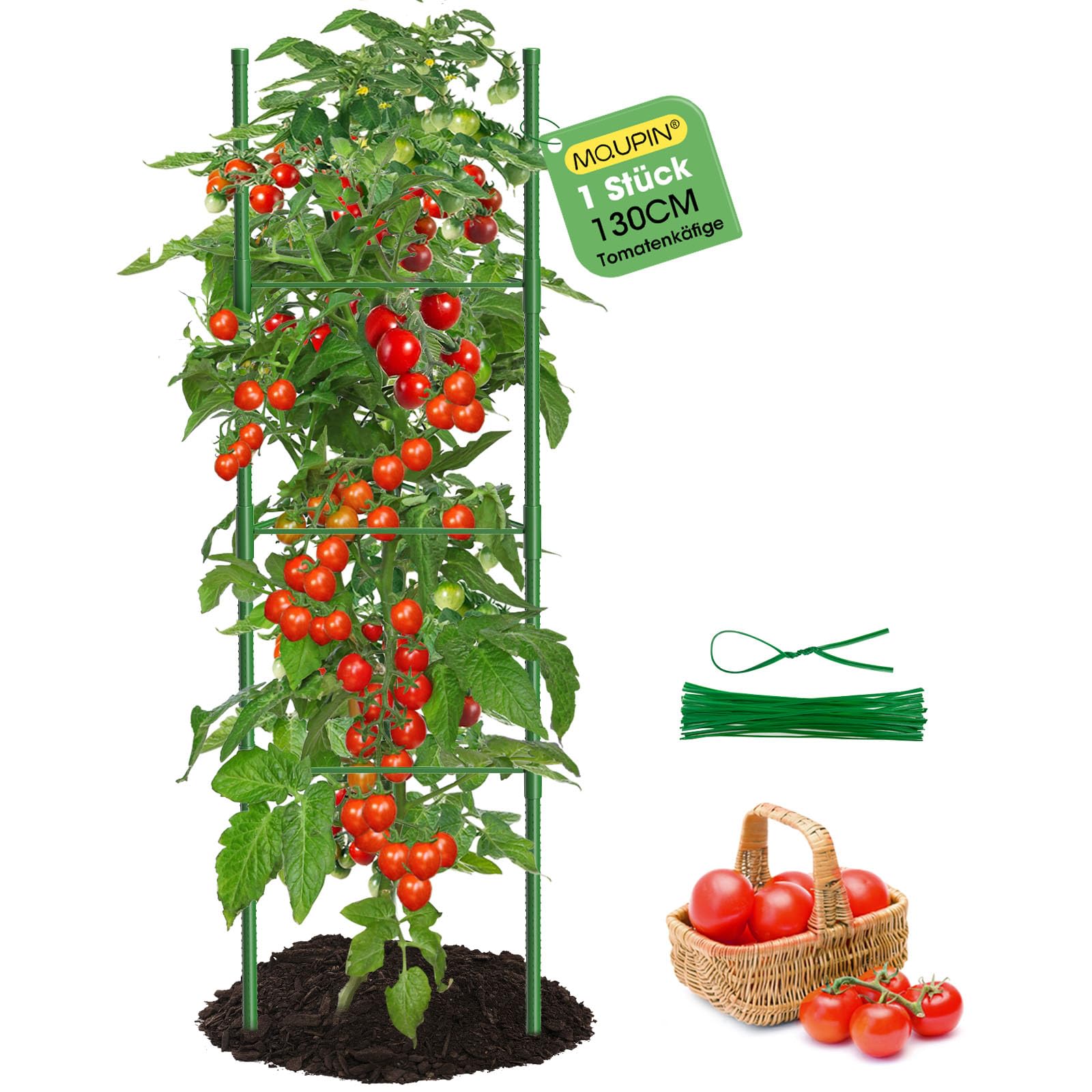 MQUPIN Tomaten Rankhilfe 1 Stück,130cm Rankhilfen für Kletterpflanzen,Einstellbar Höhe Garten Rankhilfe fürTomate, Gurken, Rosen, Garten,rankgitter Metall,Mit 20 Kabelbinder