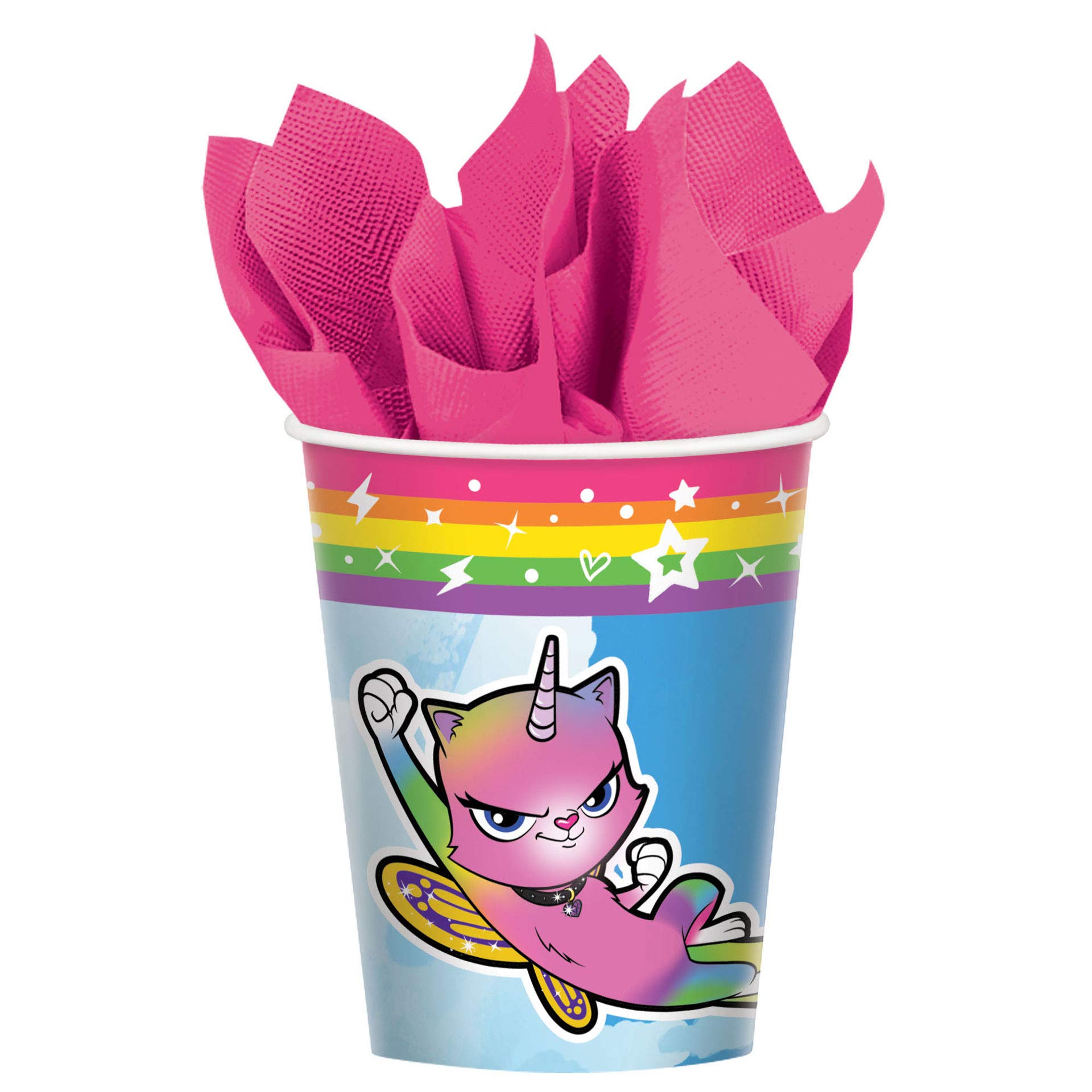 Gobelets carton Rainbow Butterfly Unicorn Kitty Amscan multicolores de 255 g