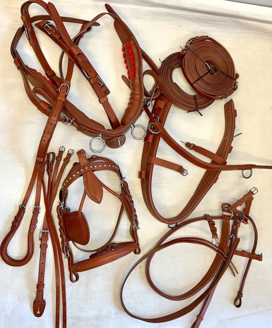 Juego de arnés de conducción de nailon de alta calidad, marrón, tachuela ecuestre completa con riendas y poni de brida, mazorca, completo y Shetland (Shetland)